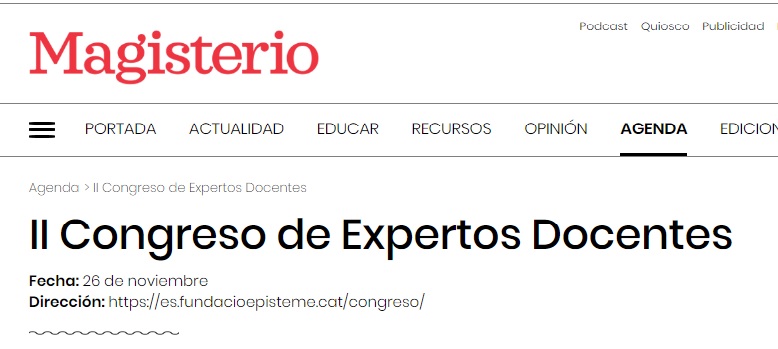 Lee más sobre el artículo Magisterio / Agenda “II Congreso de expertos docentes”